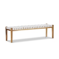 White Woven Leather 150cm Bench Seat with Solid Teak Wood