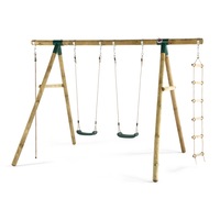 Plum Play Gibbon Double Swing Set w/ Climbing Rope Ladder