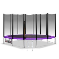 14ft Round Trampoline Free Safety Net+pad+mat+ladder+shoe Tidy+basketball Set Purple