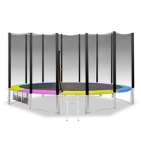 14ft Round Trampoline Free Safety Net+pad+mat+ladder+shoe Tidy+basketball Set Rainbow