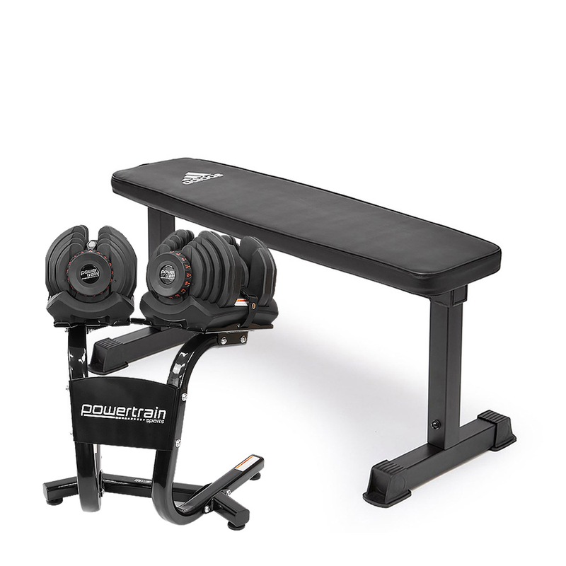 2x 40kg Powertrain Adjustable Dumbbells Weights and Stand w/10437 Adidas Bench Australia