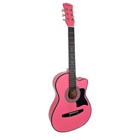 38in Pink Karrera Acoustic Guitar With Pick Guard Steel String Bag