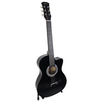 38in Pro Black Karrera Acoustic Guitar With Picks Steel String Bag