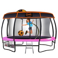 Kahuna 14ft Trampoline Free Safety Net Spring Pad Roof Mat Ladder Basketball - Pink