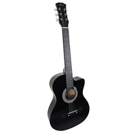 38in Black Karrera Acoustic Guitar With Pick Guard Bag Strap