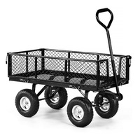 Heavy Duty Folding Garden Trolley Rust Free Cart Hand Utility Lawn- Black