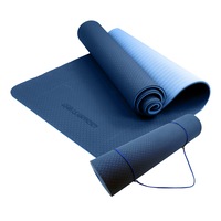 Powertrain TPE Yoga Exercise Mat Home Gym Pilates Floor Fitness 8mm Thick - Dark Blue