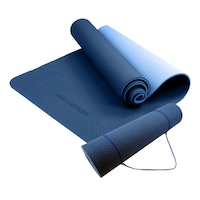 Powertrain TPE Yoga Exercise Mat Home Gym Pilates Floor Fitness 8mm Thick - Dark Blue