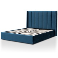 Betsy Queen Sized Bed Frame - Teal Navy Velvet with Storage
