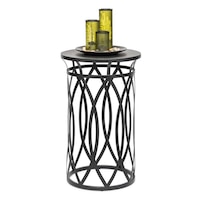 Side Table with Cross Designer Legs and Engraved Top - Silver Black Finish