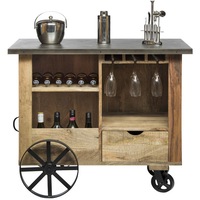 40 Bottle Industrial Wood & Iron Bar Trolley Cart