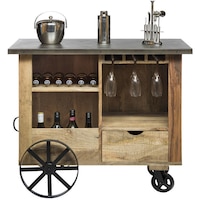 40 Bottle Industrial Wood & Iron Bar Trolley Cart