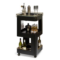 Bar Cabinet Black Gold Drinks Trolley Cart Wine Storage with Black Marble Top
