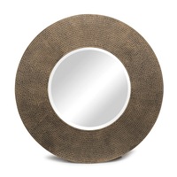 Round Croc Patterned Wall Mirror - Golden Black Finish