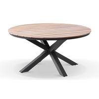 Tuscany Round 1.5m Outdoor Aluminium and Teak Dining Table with 6 Capri Chairs - Outdoor Aluminium Dining Settings