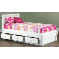 King Single Copenhagen Bed With 3 Drawer Storage Including Spacers - Arctic White