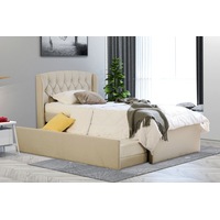Istyle Dupont King Single Trundle Storage Bed Frame Fabric White Oak Beige
