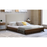 Modern Classic Cecilion King Fabric Bed Frame Beige White Oak Fabric Floating Walnut Frame