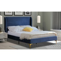 Modern Classic Olivia Queen Velvet Bed Frame Blue with Gold Legs