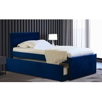 Selina King Single Trundle Storage Bed Frame Velvet Blue