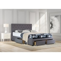 Windsor Double Drawer Storage Fabric Bed Frame Grey