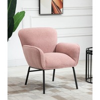 Pink Boucle Armchair Lounge Chair Accent Retro Armchairs