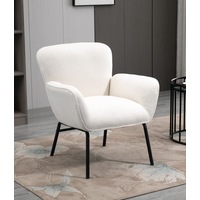 White Boucle Armchair Lounge Chair Accent Retro Armchairs
