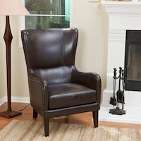 Vintage Bonded Leather High Back Armchair in Brown