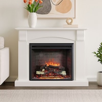 Ascot 2000W Electric Fireplace Heater White Mantel Suite with 30" Primo Insert