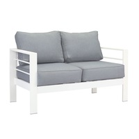 Paris 2 Seater White Aluminium Outdoor Sofa Lounge with Arms - Grey Cushion