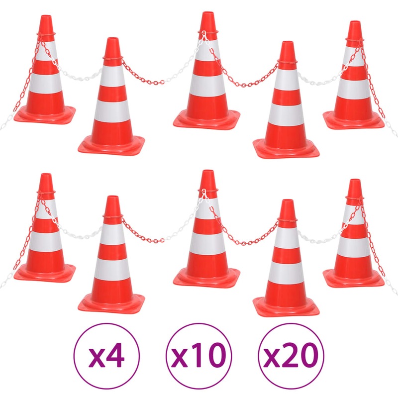 10/20x Reflective Traffic Cones Sign Red and White with/without Chain vidaXL vidaXL Australia