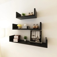 3 Black MDF U-shaped Floating Wall Display Shelves Book/DVD Storage vidaXL