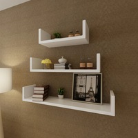 3 White MDF U-shaped Floating Wall Display Shelves Book/DVD Storage vidaXL