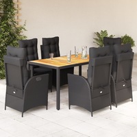 7 Piece Garden Dining Set with Cushions Black Poly Rattan vidaXL