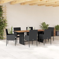 7 Piece Garden Dining Set with Cushions Black Poly Rattan vidaXL