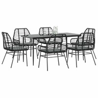 7 Piece Garden Dining Set with Cushions Table and Chair Set Poly Rattan Glass vidaXL