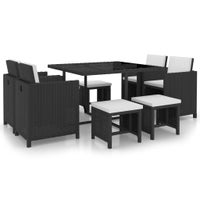 Outdoor Dining Set 21 Piece Black Poly Rattan Garden Table Chair Stool