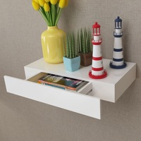 White MDF Floating Wall Display Shelf 1 Drawer Book/DVD Storage vidaXL