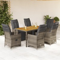 Garden Bistro Set with Cushions Outdoor Table and Chairs Grey Poly Rattan vidaXL