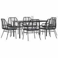 Garden Dining Set with Cushions Table and Chair Set Poly Rattan Glass vidaXL
