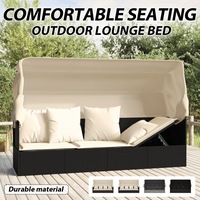 Outdoor Lounge Bed with Roof and Cushions Poly Rattan Multi Colours vidaXL