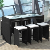 7 Piece Garden Bar Set with Cushions Poly Rattan Black vidaXL
