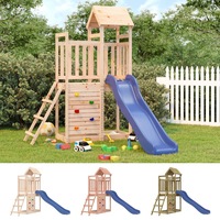 Playhouse with Slide Rockwall Outdoor Play Wooden Playground Equipment vidaXL