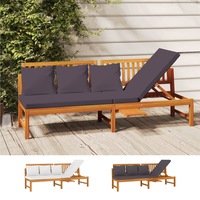 Solid Wood Acacia Day Bed with Cushion Chaise Lounge Bed Cream/Grey vidaXL