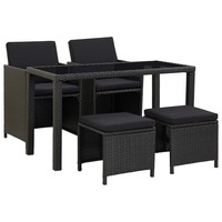 5 Piece Outdoor Dining Set with Cushions Poly Rattan Black vidaXL