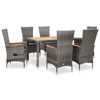 7 Piece Outdoor Dining Set with Cushions Poly Rattan Grey vidaXL