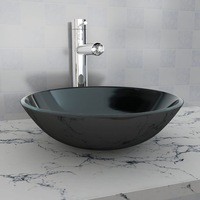Basin Tempered Glass 42 cm Black vidaXL