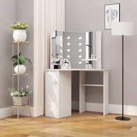 Corner Dressing Table Make-up Table with LED Light White vidaXL