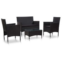 Garden Lounge Set with Cushions 4 Pieces Poly Rattan Black Furniture