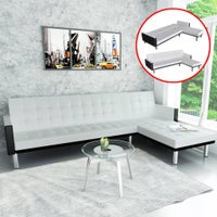 L-shaped Sofa Bed Faux Leather White Sleeper Couch Lounge Furniture